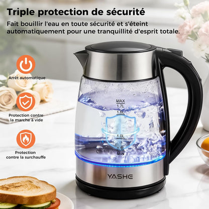 Bouilloire Électrique Temperature Reglable en Verre 1,7L, 2200W Ébullition Rapide