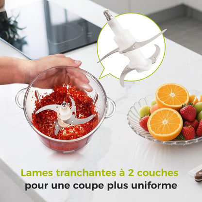 Hachoir Électrique 1,8L+2L, Robot de Cuisine avec Récipients en Verre et en Acier Inoxydable