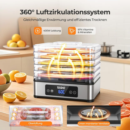 Déshydrateur Alimentaire, 5 Plateaux En Acier Inoxydable