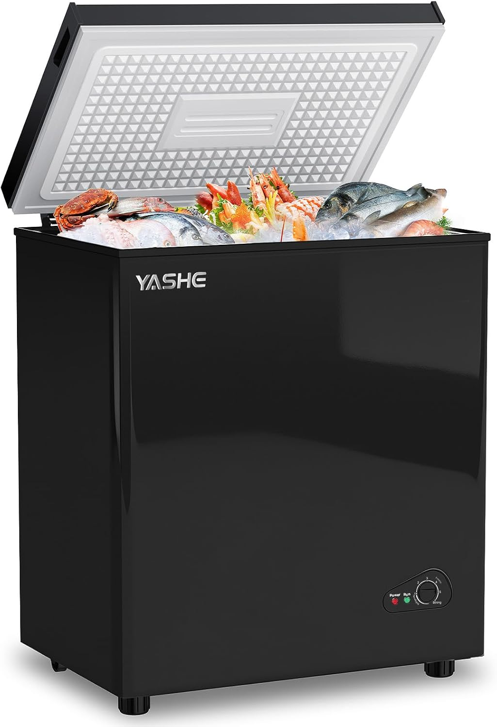 Congélateur coffre 150L, pose libre, Noir | 2 paniers amovibles, 6 niveaux de température, faible consommation d'énergie et fonctionnement silencieux de 45 dB