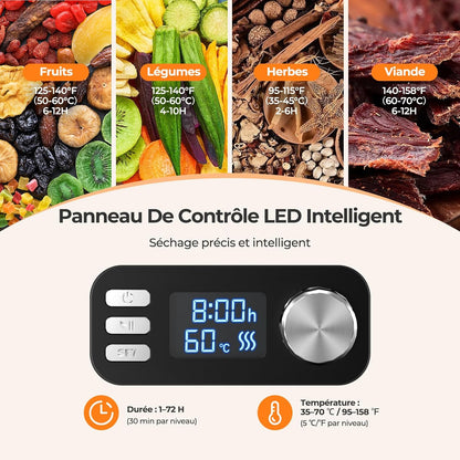 Deshydrateur Alimentaire 8 Plateaux, 72H Temps & Température