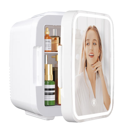 Mini frigo portatile da 4 litri, frigo per prodotti skincare con specchio LED