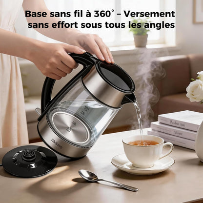 Bouilloire Électrique en Verre 1,7L, 2200W Ébullition Rapide avec LED Bleue