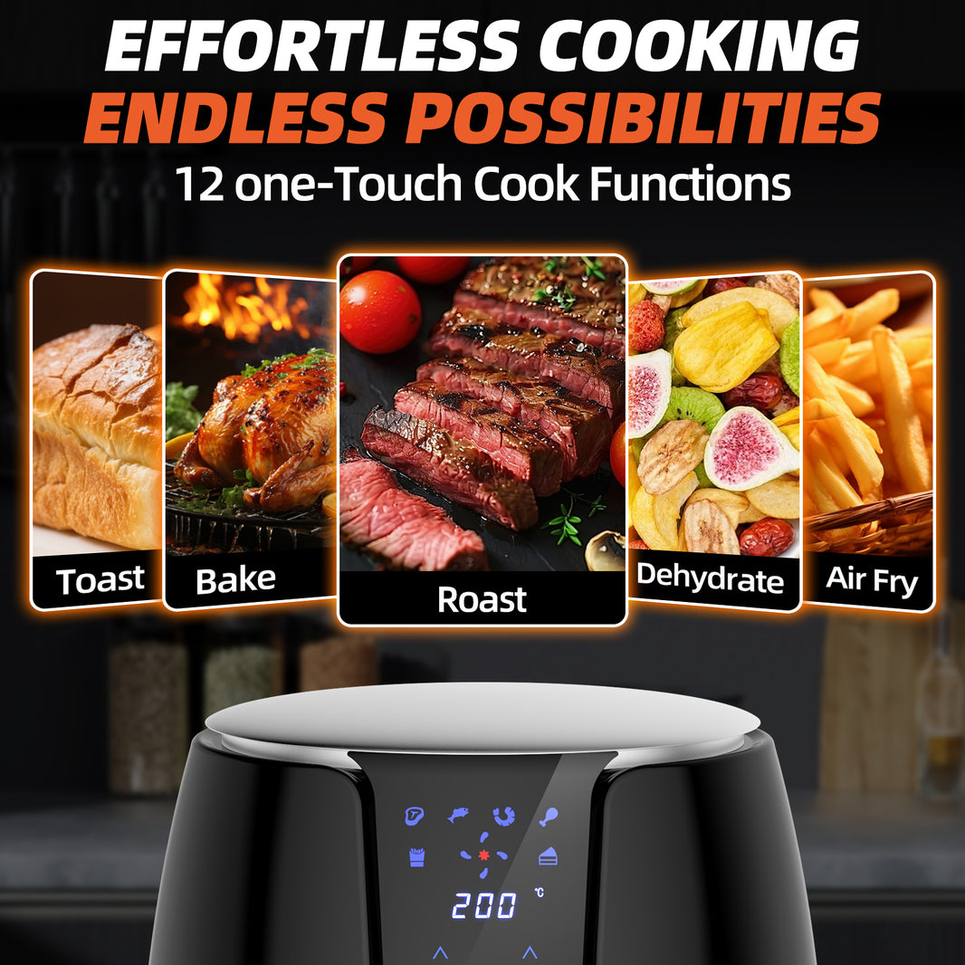 Air fryer 3.5L– 2500W, 6 modes préprogrammés, 80‑200°C, panier antiadhésif, sans huile