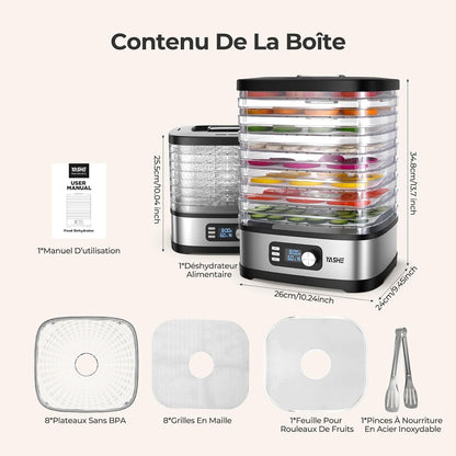 Deshydrateur Alimentaire 8 Plateaux, 72H Temps & Température