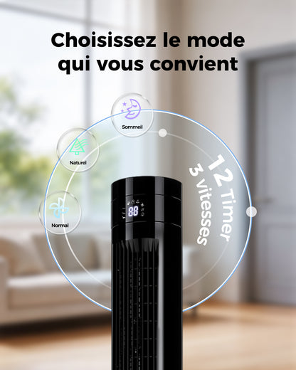 Ventilateur tour numérique, 3 vitesses, 3 modes -oscillation-minuterie-télécommande