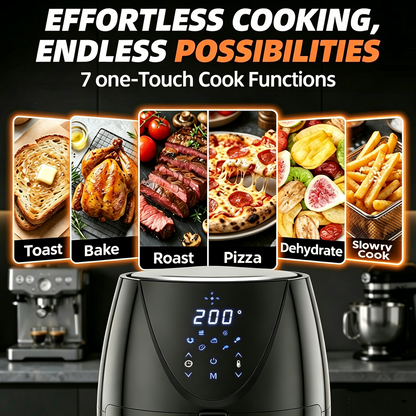AIR FRYER-YASHE- Friteuse sans Huile 4.5L - 2500W Turbo - Tactile LED 6 Modes - Noir