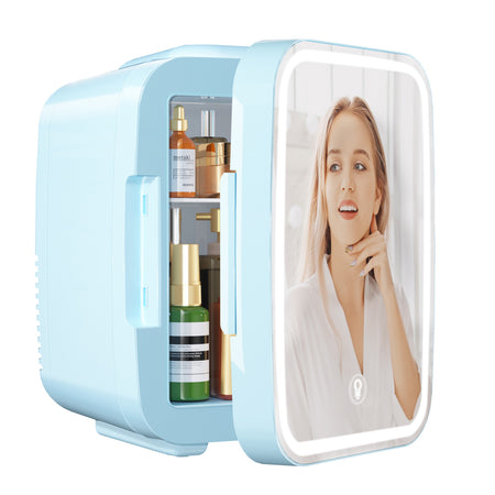 Mini frigo portatile da 4 litri, frigo per prodotti skincare con specchio LED
