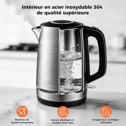 Bouilloire Électrique en Acier Inox 1,7L, 2200W Ébullition Rapide