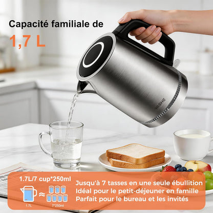Bouilloire Électrique en Acier Inox 1,7L, 2200W Ébullition Rapide