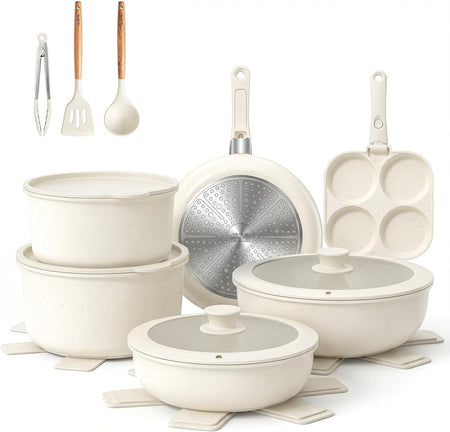 20 Pièces Set de Poêles et Casseroles Antiadhésives