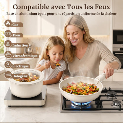 20 Pièces Set de Poêles et Casseroles Antiadhésives