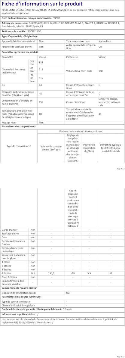 Congélateur coffre 150L, pose libre, Noir | 2 paniers amovibles, 6 niveaux de température, faible consommation d'énergie et fonctionnement silencieux de 45 dB