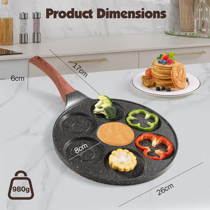 Poêle à Pancakes en Forme de Sourire, Poêle à Crêpes Antidérapante à 7 Trous