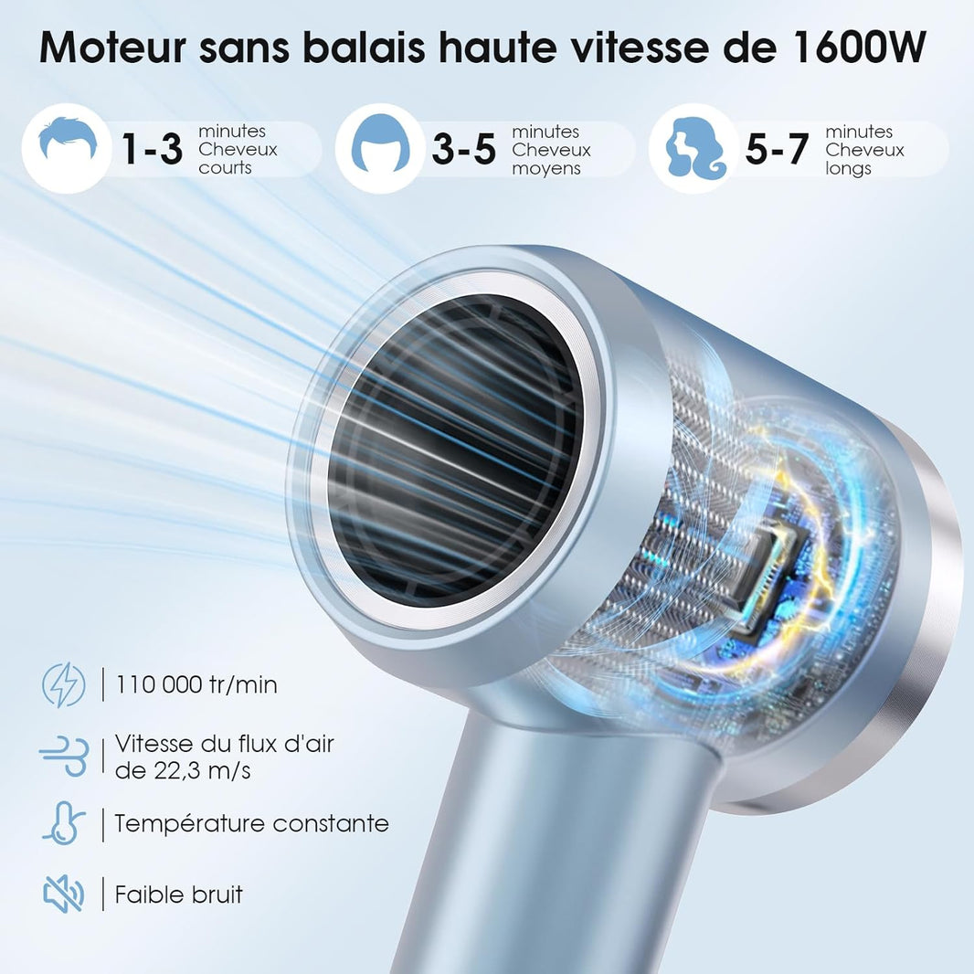 Asciugacapelli ionico, motore brushless ad alta velocità da 110.000 giri/min