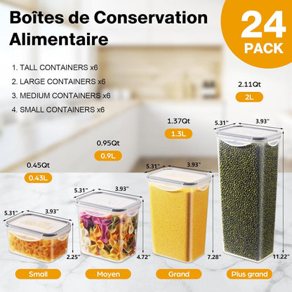 24 contenitori per alimenti in plastica senza BPA con coperchi