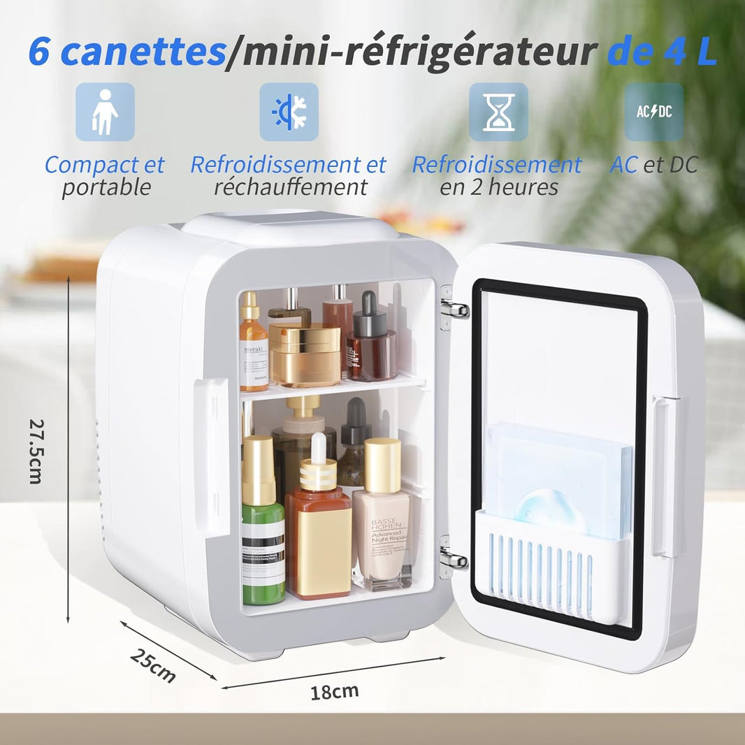 Petit Frigo de 4L Portable, Frigo Skincare avec Miroir LED