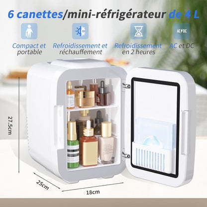Mini frigo portatile da 4 litri, frigo per prodotti skincare con specchio LED