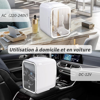 Mini frigo portatile da 4 litri, frigo per prodotti skincare con specchio LED