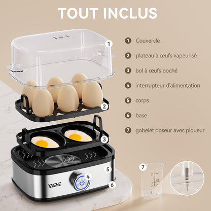 Cuiseur à œufs, cuisinier d'œufs compact de 400 W, 6 œufs faciles à peler
