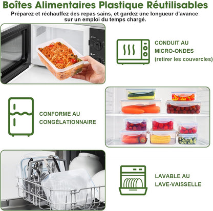 Boîte Alimentaire Set, 8 Pièces Boîtes Alimentaires Plastique Réutilisables avec Couvercles Hermétiques