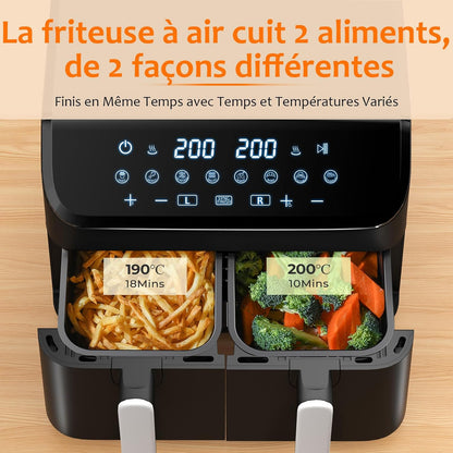 Air Fryer 2 Compartiments, 9L Friteuse Sans Huile avec 2 Tiroirs