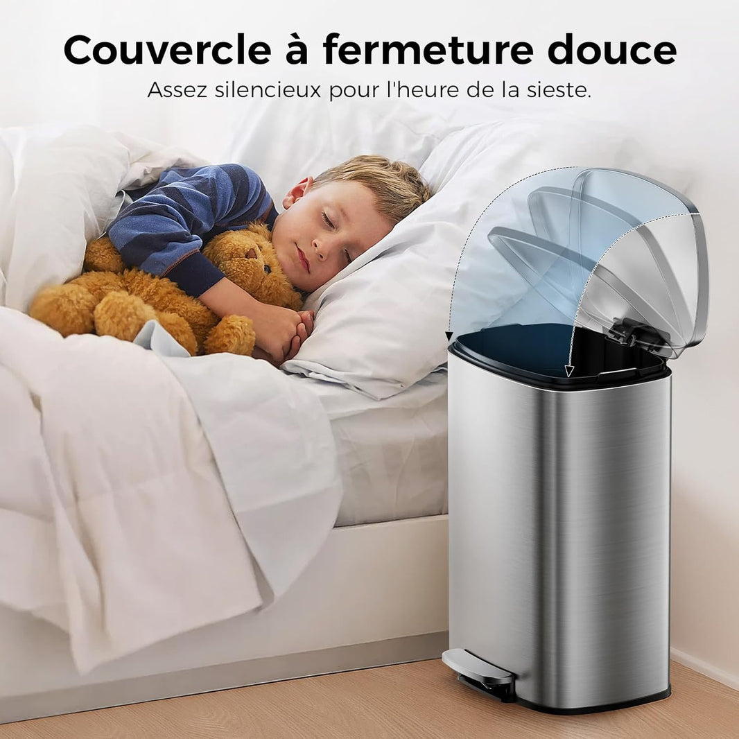 Poubelle Cuisine 50L, Grande Poubelle Rectangulaire avec 20 Sacs