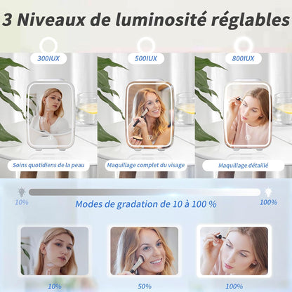 Mini frigo portatile da 4 litri, frigo per prodotti skincare con specchio LED