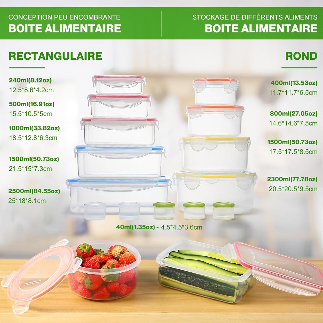 Boîte Conservation Alimentaire 28 Pièces, Sans BPA Boîte Alimentaire Set