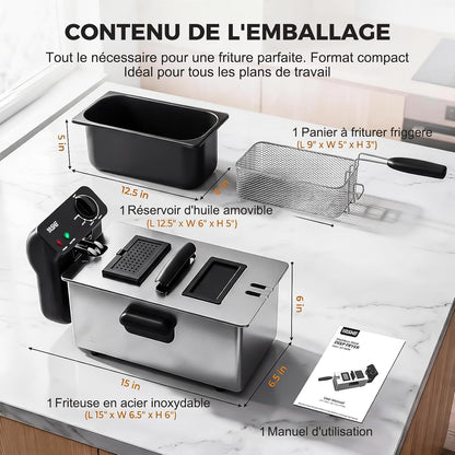 Friteuse Électrique 3,2 L, 1500 W, Température Réglable