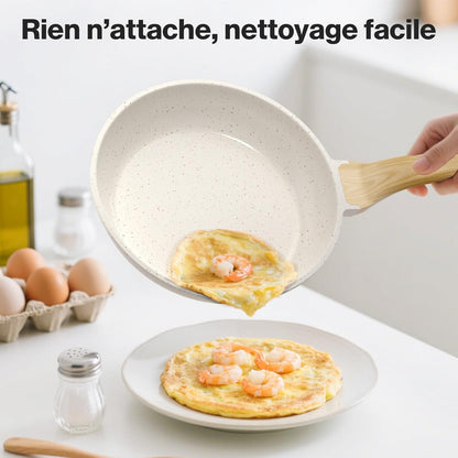 Ensemble de poêles antiadhésives, 3 pièces – Poêles en granit de 20/24/28 cm,sans PFOA