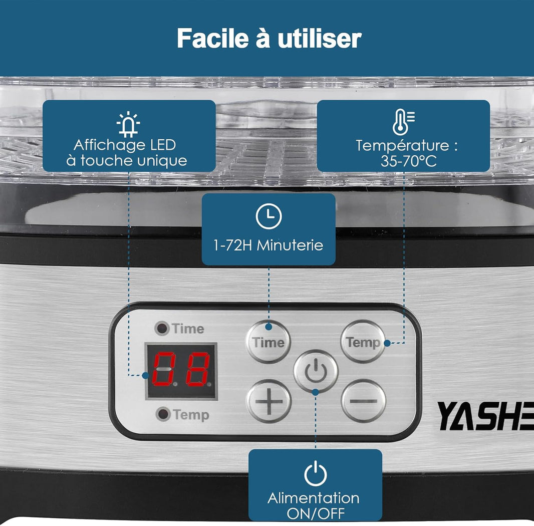 Food Dehydrator, Temperature Control from 35 to 70°C and 72-Hour Timer