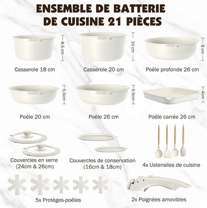 Batterie de cuisine 21 pièces, sans PFOA
