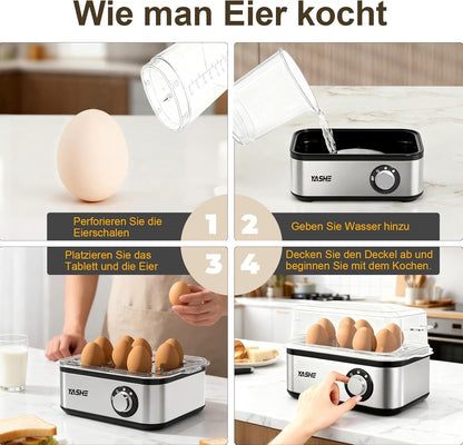 Egg cooker, 8-egg capacity, stainless steel