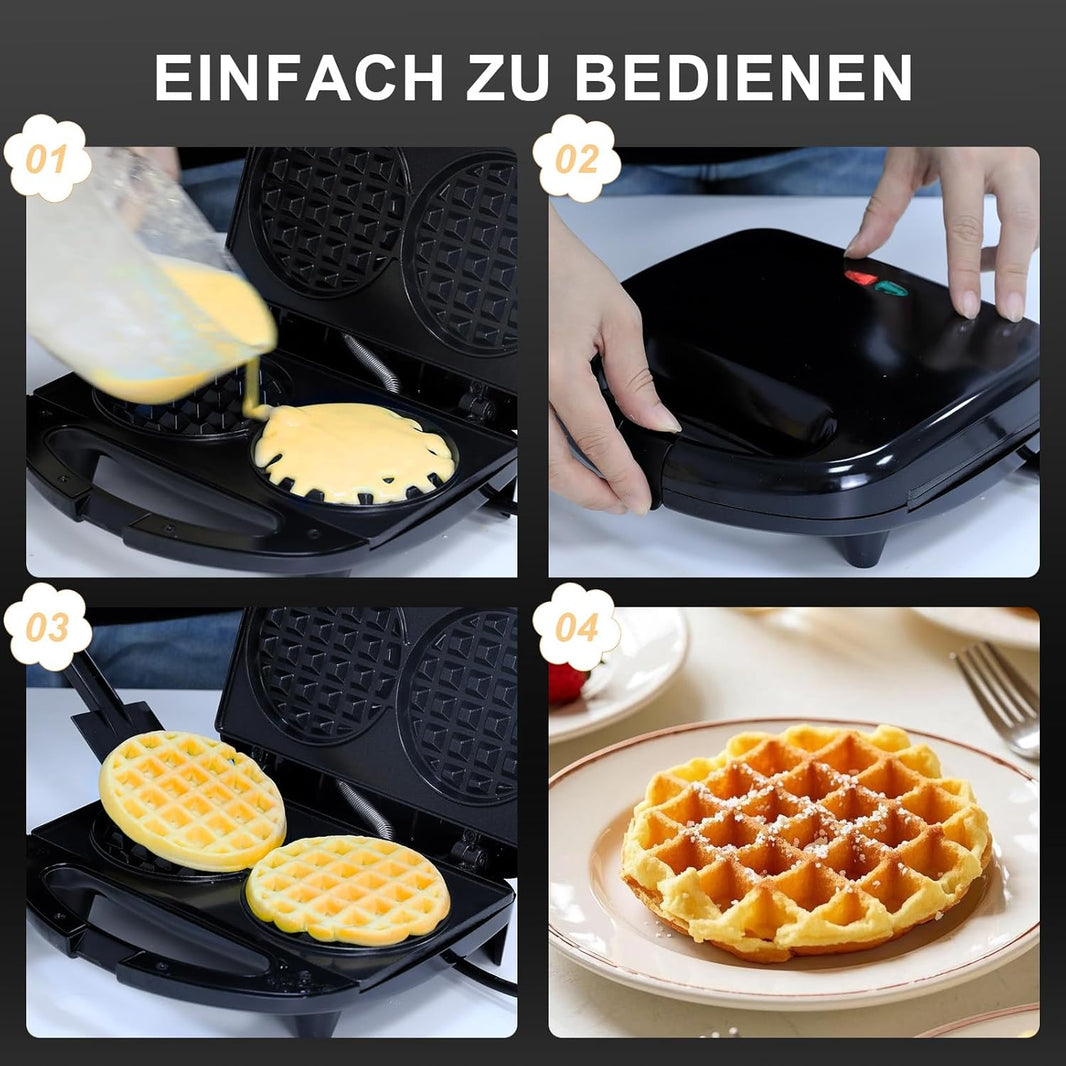 Mini Double Waffle Maker, Non-Stick Waffle Machine