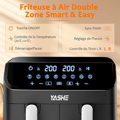 Air Fryer 2 Compartiments, 9L Friteuse Sans Huile avec 2 Tiroirs