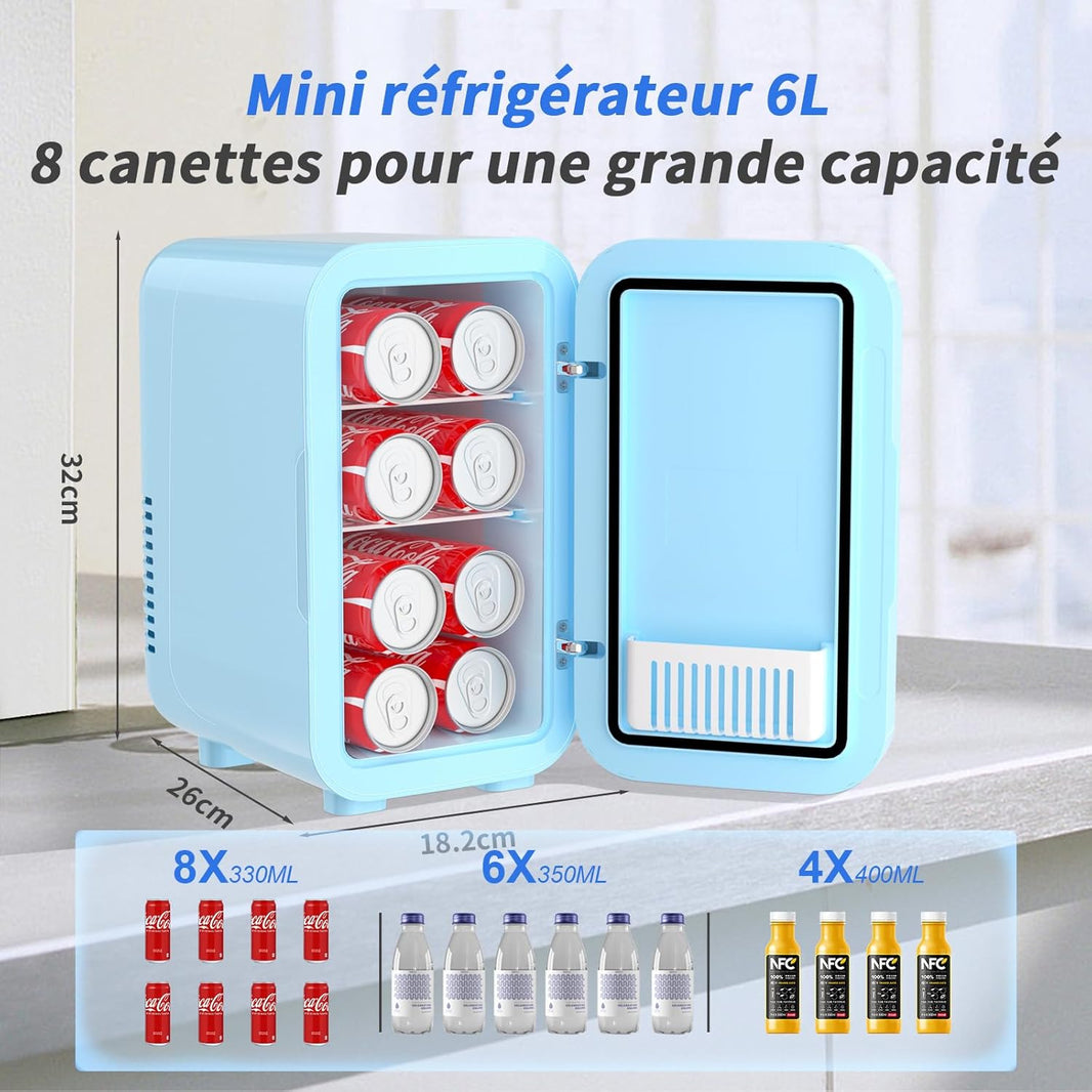 Mini Frigo, 6 litres/8 canettes 220-240 V AC/DC
