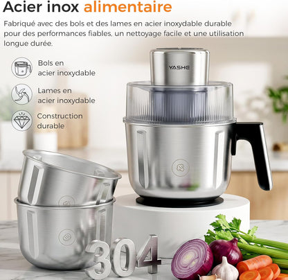 Hachoir Électrique avec 3 Bols pour Viande, Légumes et Sauces