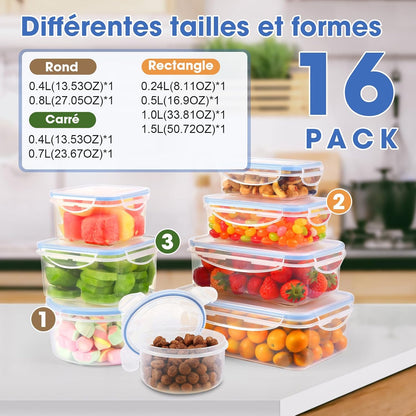 Boîte Alimentaire Set, 16 Pièces(8 récipient, 8 couvercle)