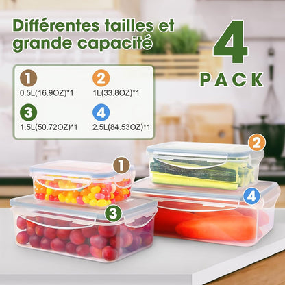 Boîte Alimentaire Set, 4 Pièces Boîtes Alimentaires Plastique Réutilisables avec Couvercles Hermétiques