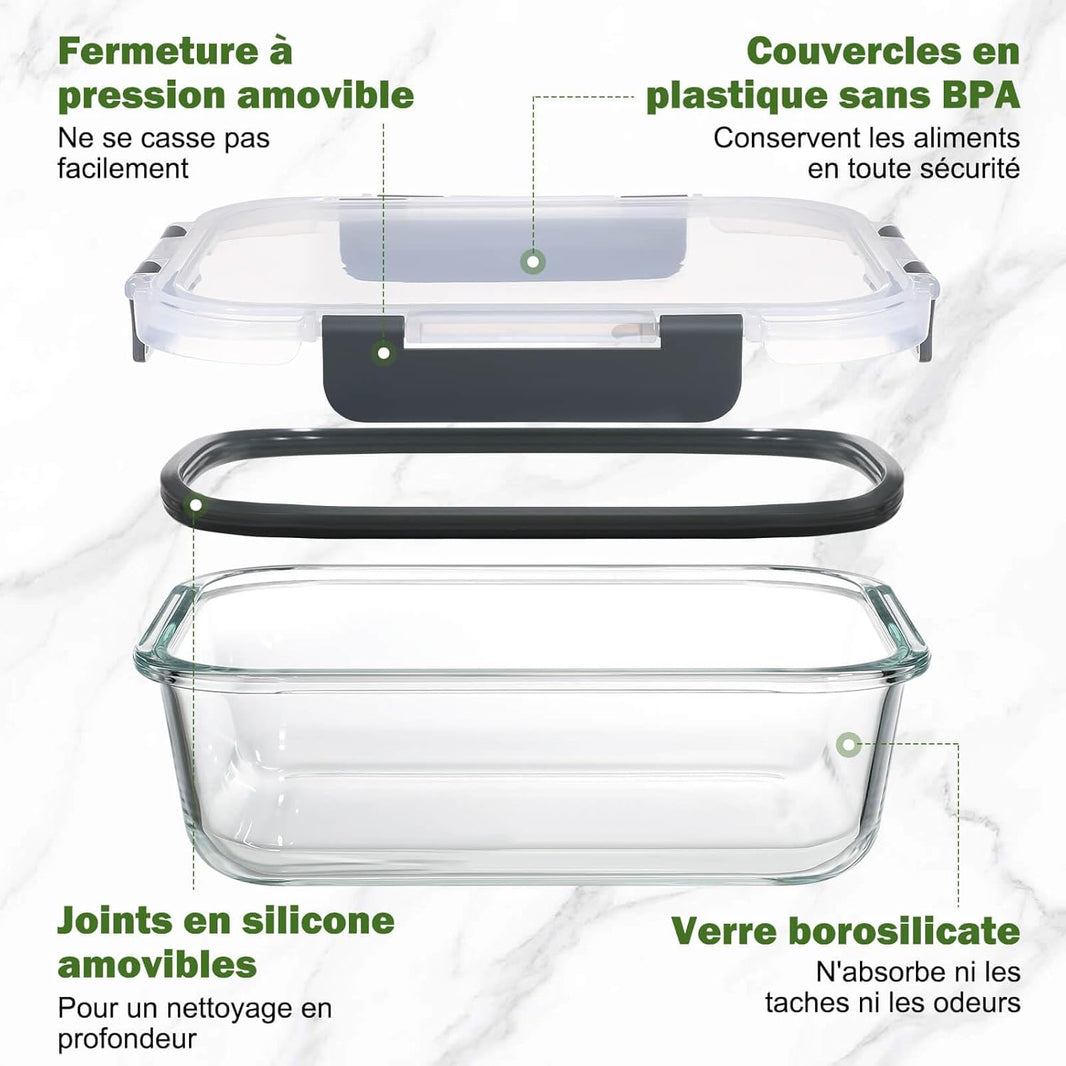 Lot de 10 Lunch Box Verre Réutilisables, Sans BPA