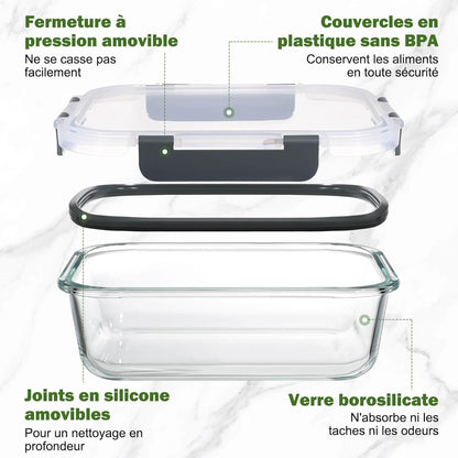 Lot de 12 Lunch Box Verre Réutilisables, Sans BPA