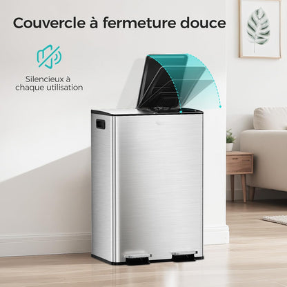 Poubelle à Double Compartiment avec Couvercle, 2x30L