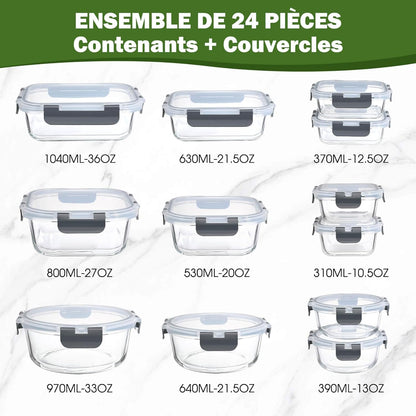 Lot de 12 Lunch Box Verre Réutilisables, Sans BPA