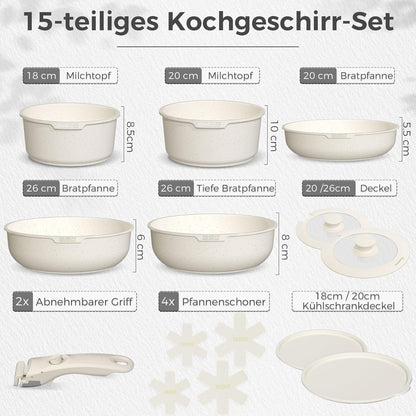 Batterie de cuisine 15 pièces, sans PFOA