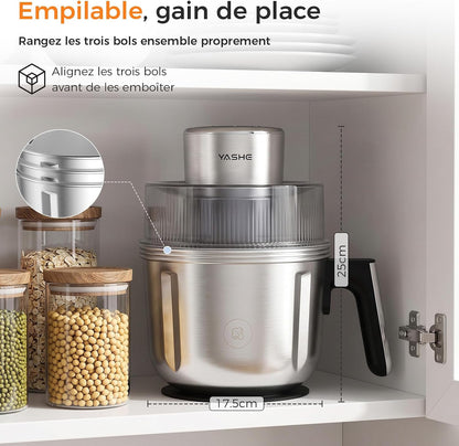 Hachoir Électrique avec 3 Bols pour Viande, Légumes et Sauces