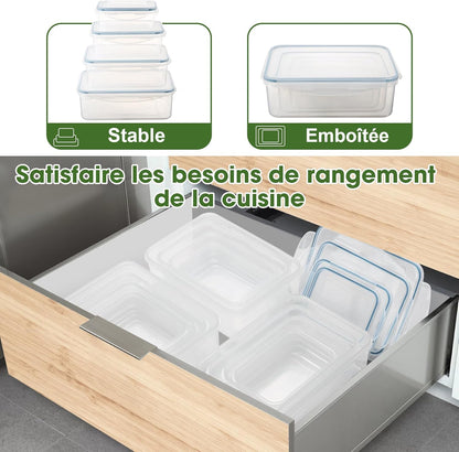 Boîte Alimentaire Set, 8 Pièces Boîtes Alimentaires Plastique Réutilisables avec Couvercles Hermétiques