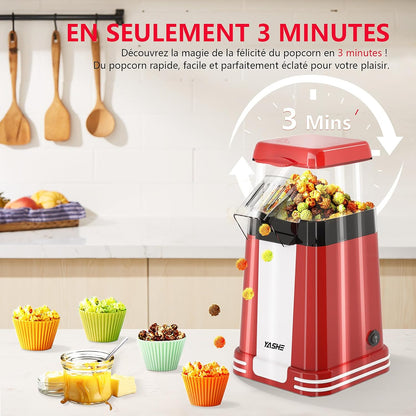 Machine à pop-corn rétro, 1200 W Machine à pop-corn à air chaud avec gobelet doseur