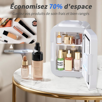 Mini frigo portatile da 4 litri, frigo per prodotti skincare con specchio LED