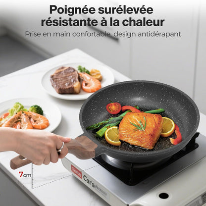 Ensemble de poêles antiadhésives, 3 pièces – Poêles en granit de 20/24/28 cm,sans PFOA